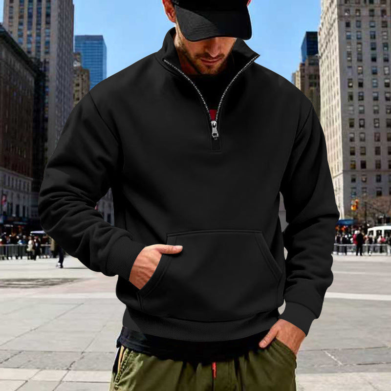 Men's half-zip sweatshirt with kangaroo pocket and standing collar Mune Fashion