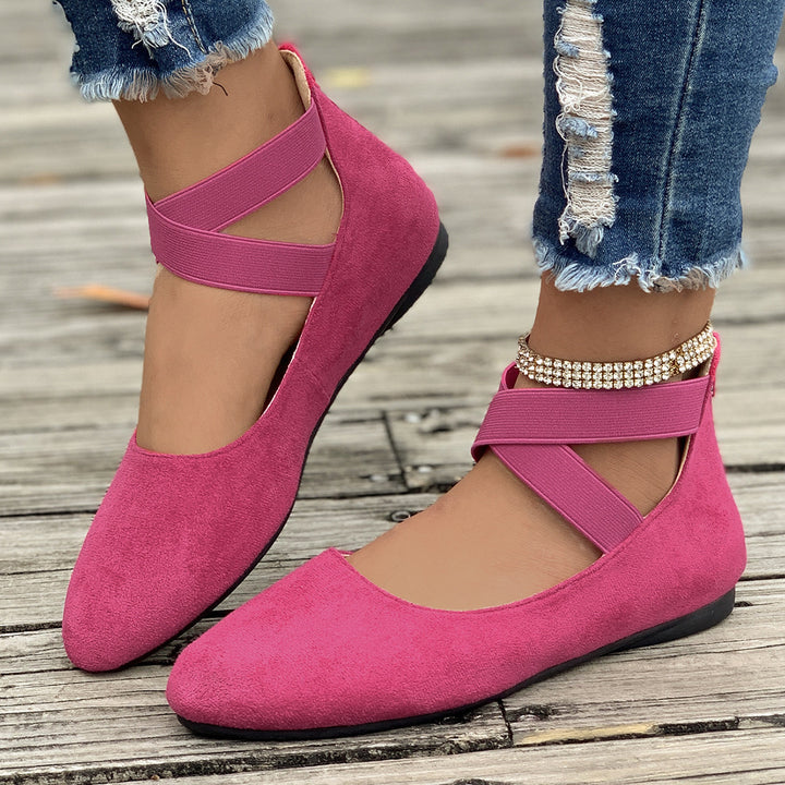 Women Flat Ballerina Slippers made of Suede Effect with Elastic Crisscross Straps Mune Fashion