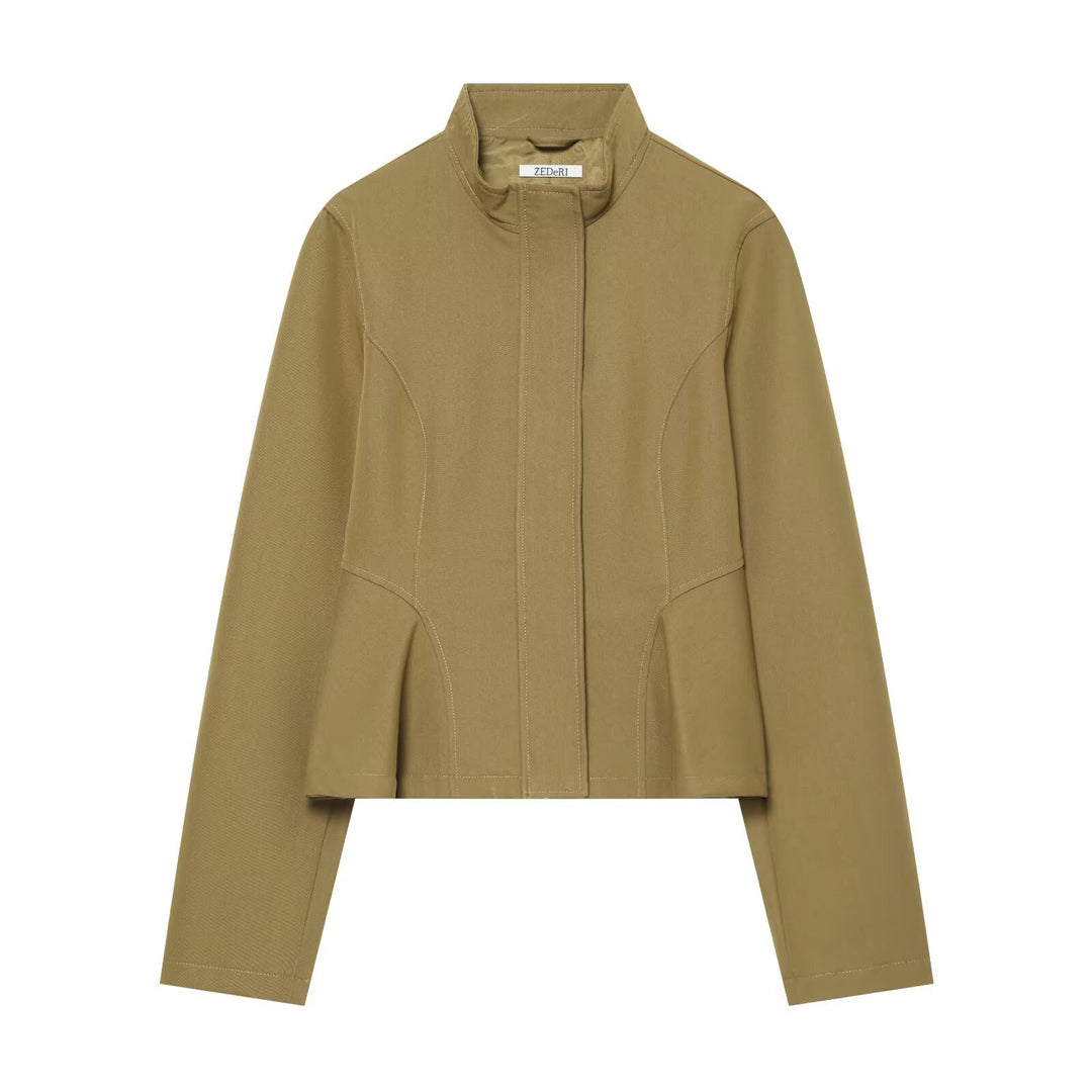 Women's tailored cropped jacket with stand-up collar and princess seams Mune Fashion