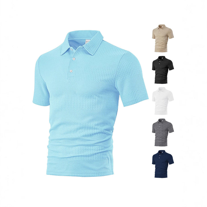 Men's body-hugging short sleeve polo made of elastic jacquard knit with shirt collar Mune Fashion