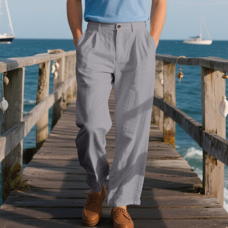 Men's loose linen pants with pleats, high waistband and side pockets Mune Fashion