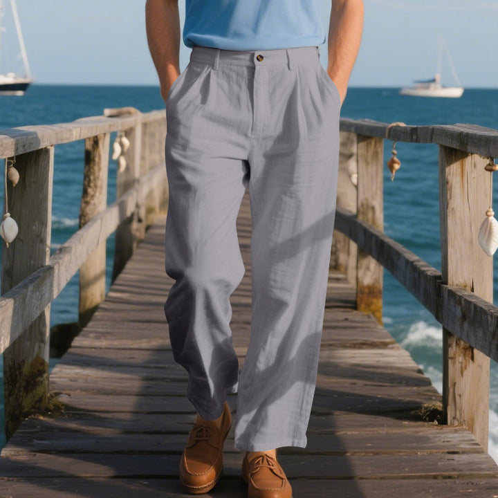 Men's loose linen pants with pleats, high waistband and side pockets Mune Fashion