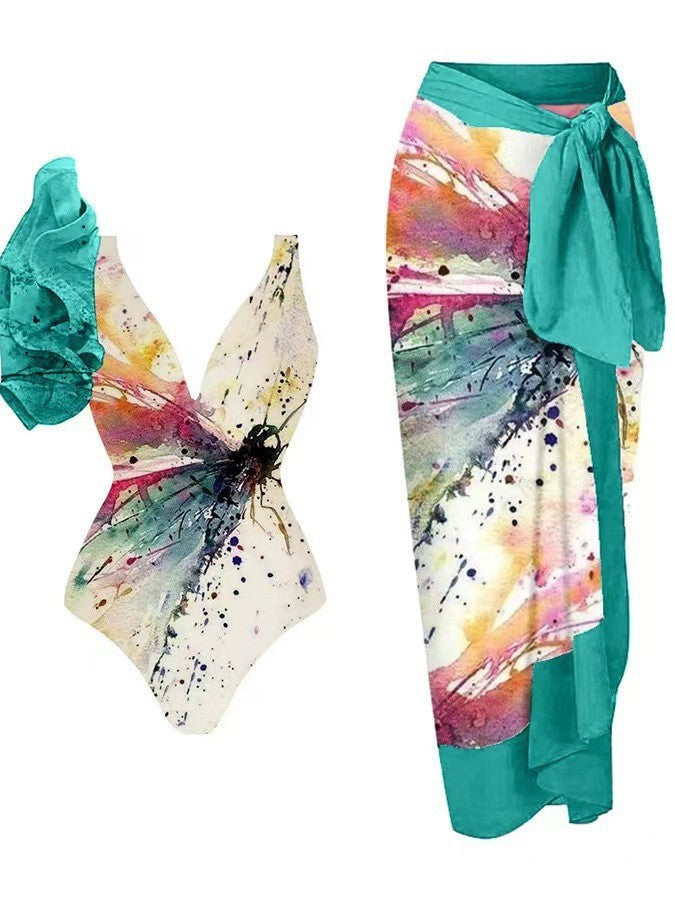 Women's swimsuit with voluminous ruffle details and matching wrap skirt Mune Fashion