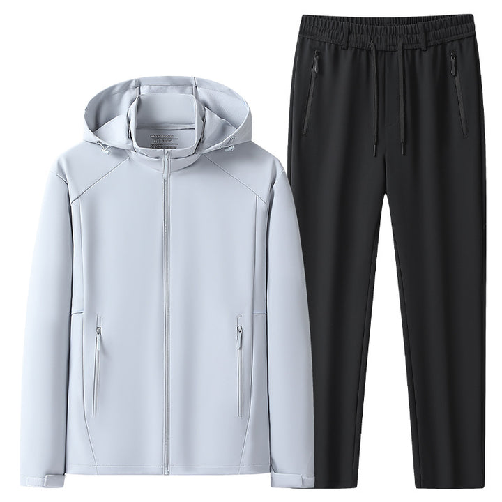 Men's Weatherproof Softshell Training Suit with Hooded Zip Jacket, Zipper Pockets & Tapered Jogging Pants Mune Fashion