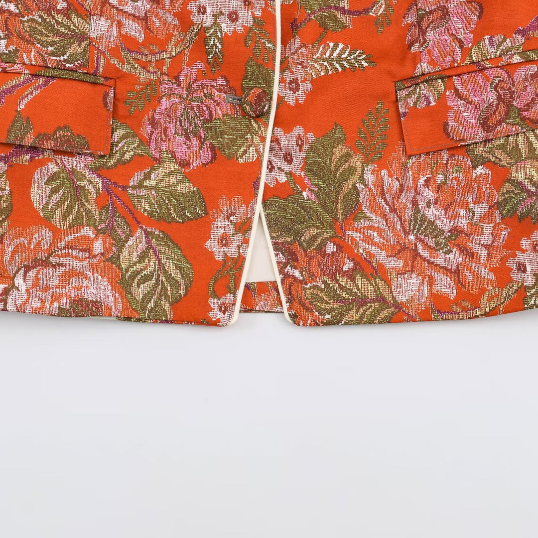 Women's short blazer in brocade jacquard with stand-up collar and piped edge Mune Fashion