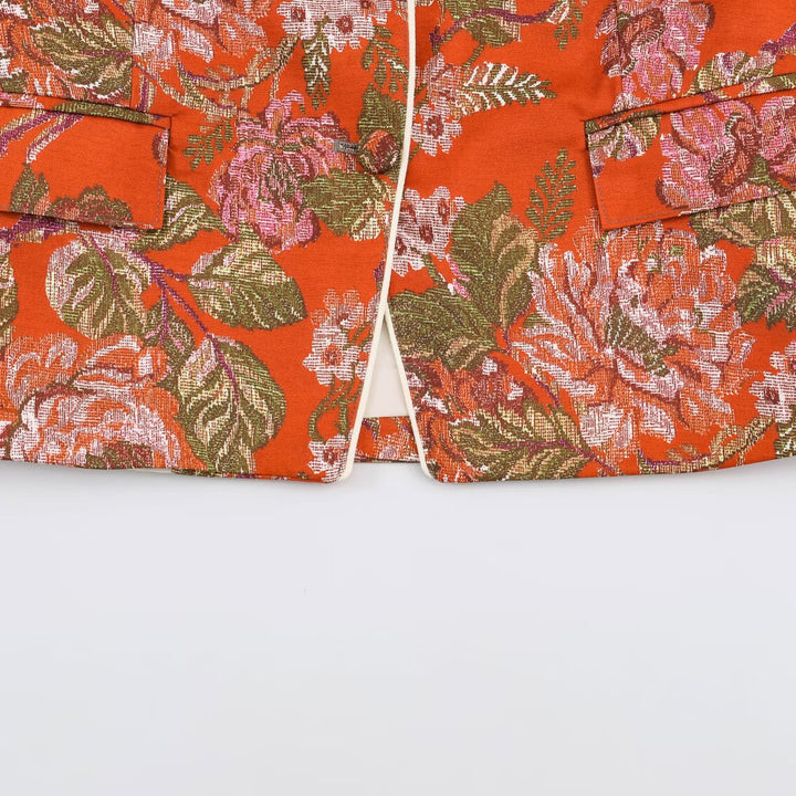 Women's short blazer in brocade jacquard with stand-up collar and piped edge Mune Fashion
