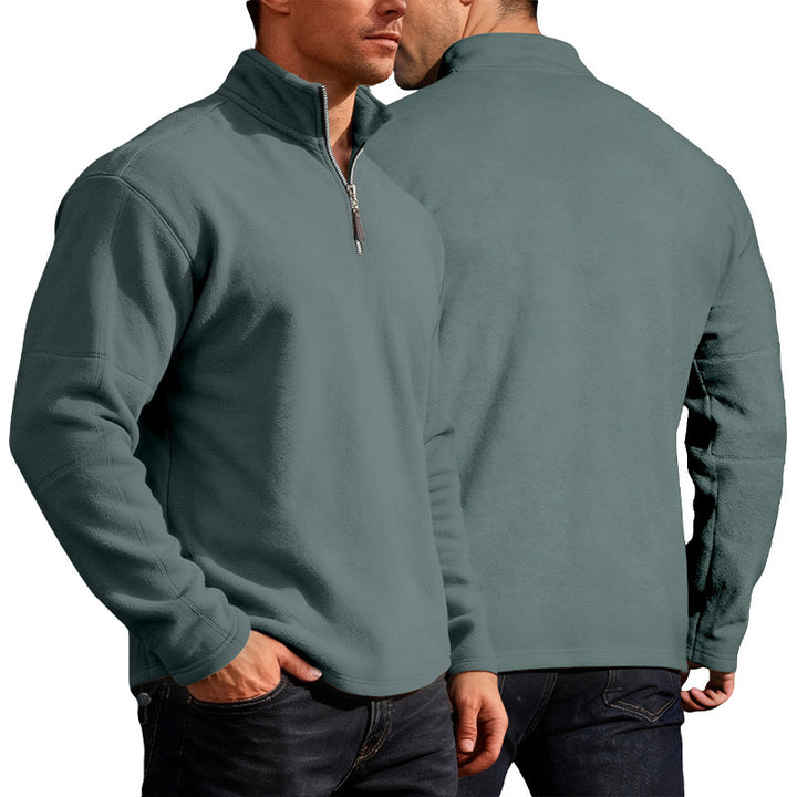 Men's Thermo Fleece Half Zip Pullover with Stand-up Collar Mune Fashion