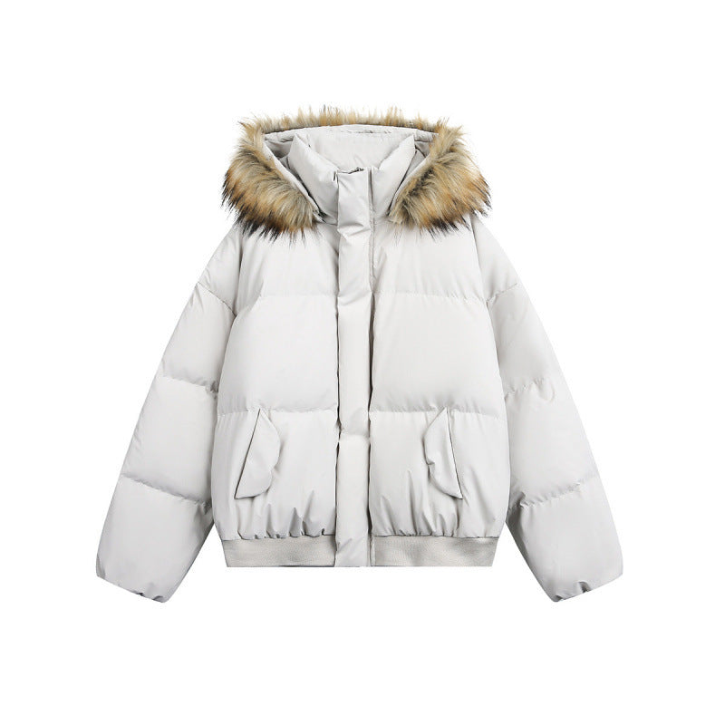 Women short quilted bomber jacket with hood and faux fur trim Mune Fashion