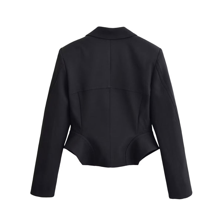 Women Fitted Cropped Blazer with Princess Seams and Matte Covered Buttons Mune Fashion
