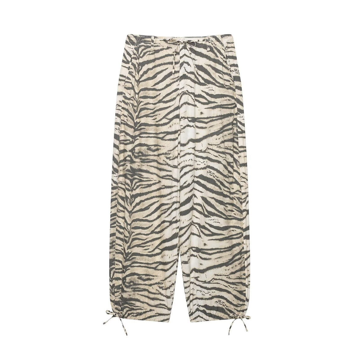 Women's lightweight wide ankle-length pants with drawstring waistband and zebra print Mune Fashion