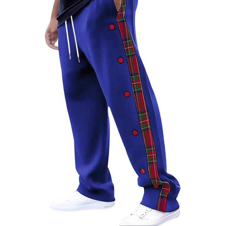 Men's jog pants with removable side panels, check ribbon insert, and hem slit Mune Fashion