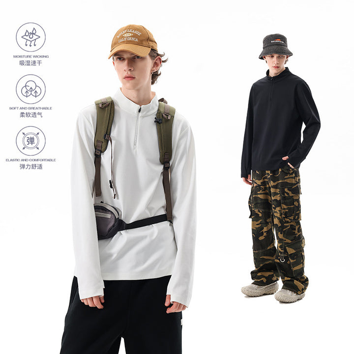 Herren Langärmeliges Halbzip-Sweatshirt mit Stehkragen und weitem Schnitt aus technischem Jersey Mune Fashion