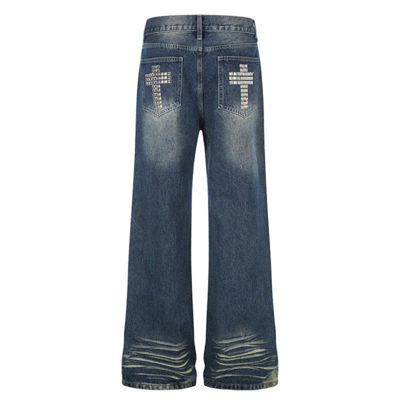 Women Wide High-Waist Distressed Jeans in Palazzo Style with Studded Detailing Mune Fashion