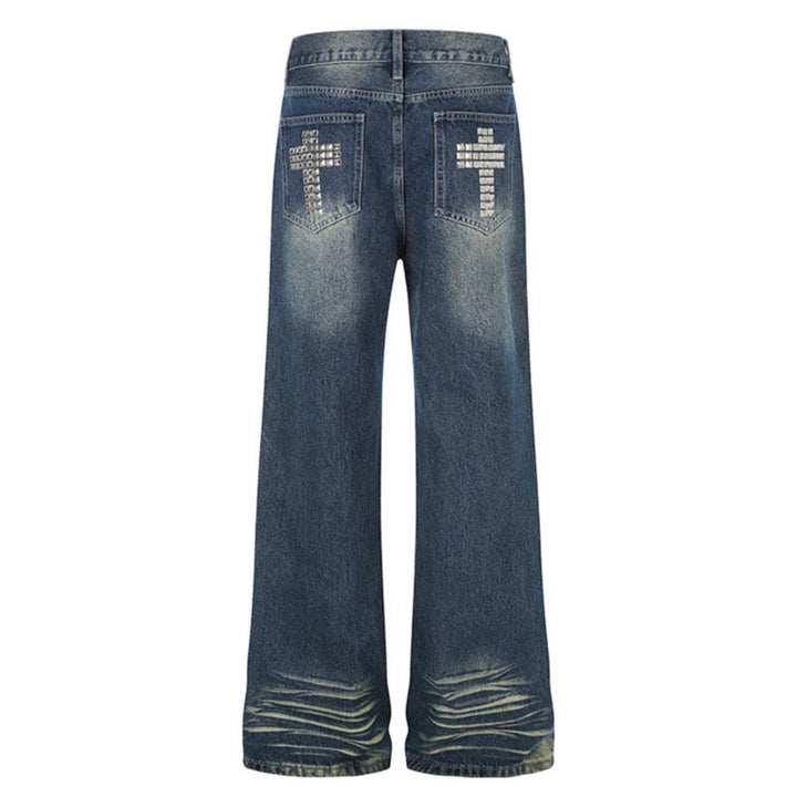 Women Wide High-Waist Distressed Jeans in Palazzo Style with Studded Detailing Mune Fashion