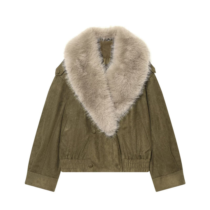 Ladies Cropped Velour Jacket with Removable XXL Shawl Collar Drune