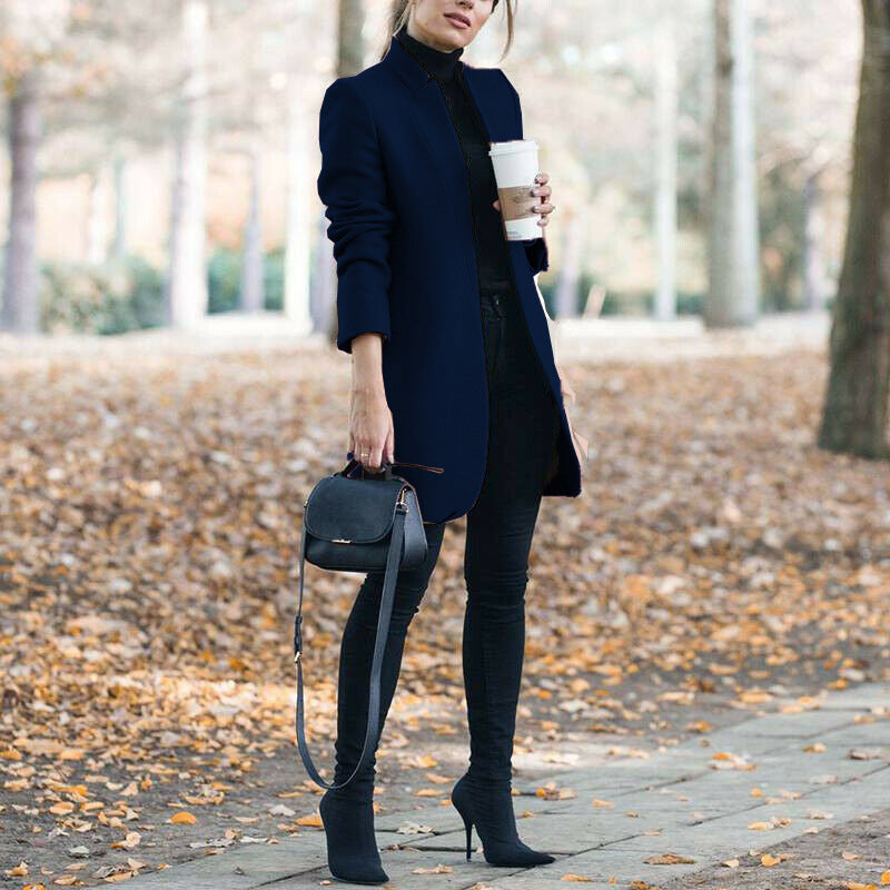 Women's tailored wool coat with stand-up collar and concealed button placket Mune Fashion