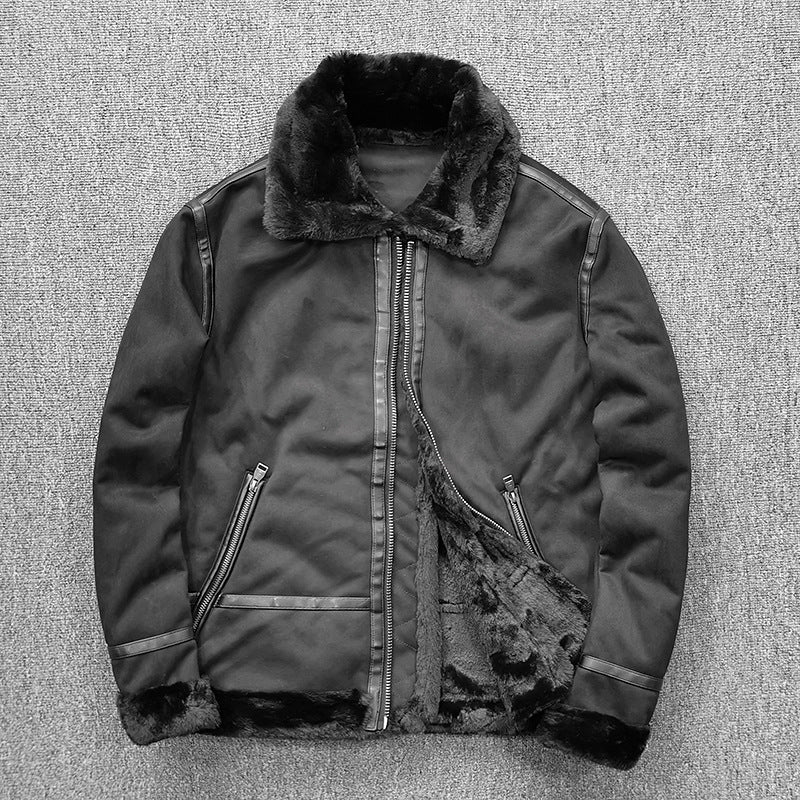 Men's padded pilot jacket made of suede leather imitation with teddy fur inner lining and zip Mune Fashion