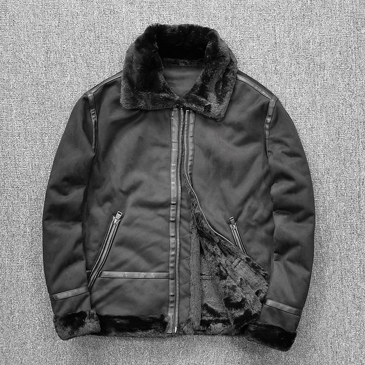 Men's padded pilot jacket made of suede leather imitation with teddy fur inner lining and zip Mune Fashion