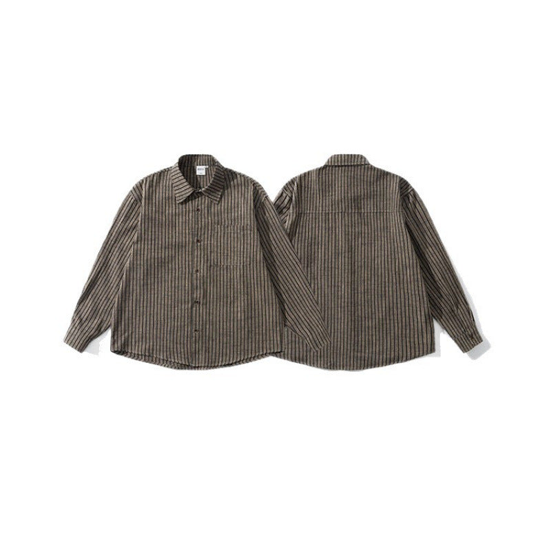 Men's Oversize Long Sleeve Shirt made of Flannel with Fine Stripes and Chest Pocket Mune Fashion