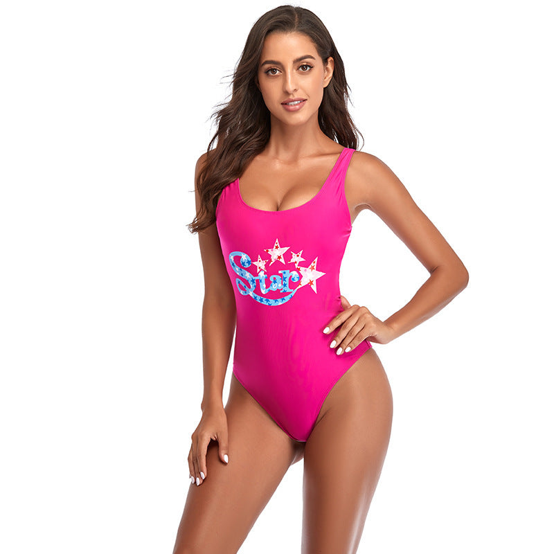 Women's Sporty One-Piece Swimsuit with Fashionable Star Design Mune Fashion