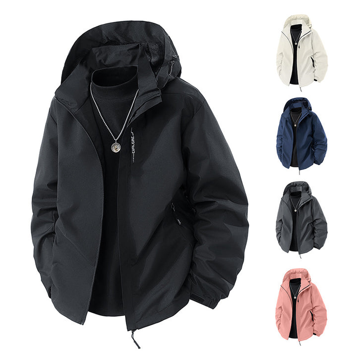 Men's lightweight weatherproof softshell jacket with adjustable hood, windproof outer layer and breathable mesh lining Mune Fashion