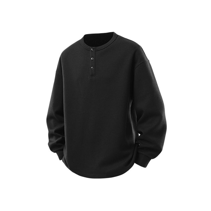 Men's waffle structure Henley thermal shirt with button placket and relaxed fit Drune