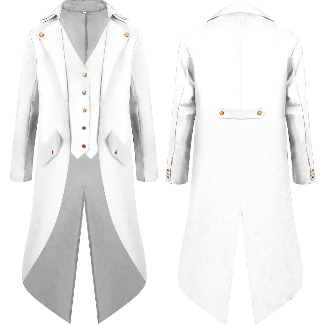 Men's fitted tailcoat with pointed swallowtail, integrated V waistcoat, and decorative button placket Mune Fashion