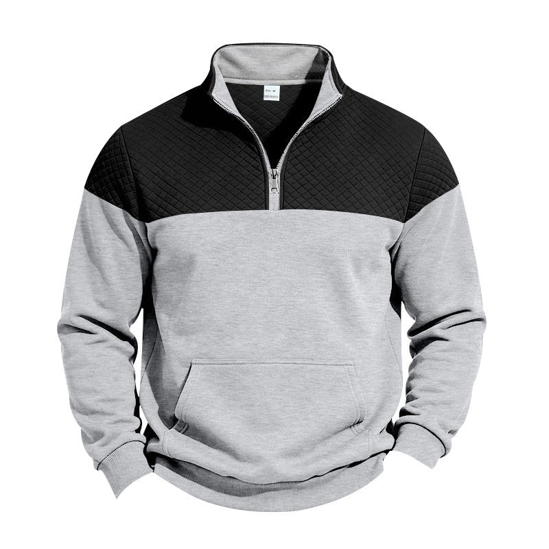 Men's sweatshirt with short zipper, quilted chest area and kangaroo pocket Mune Fashion