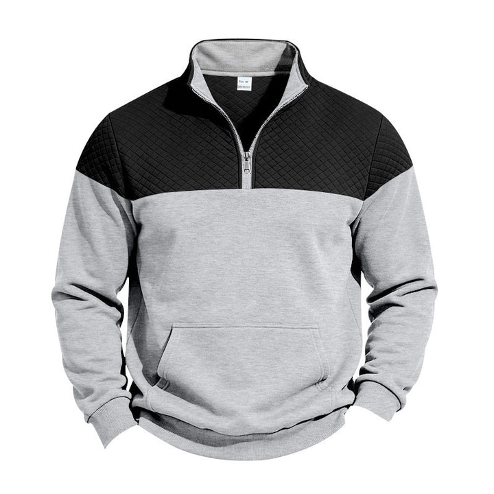 Men's sweatshirt with short zipper, quilted chest area and kangaroo pocket Mune Fashion