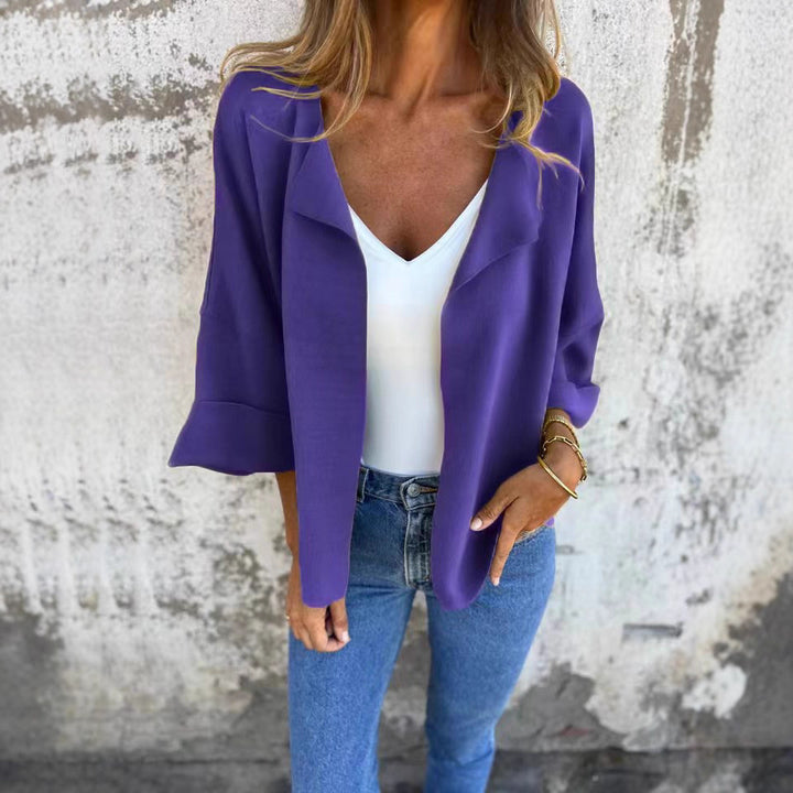 Women's light open knit cardigan with shawl collar, roll-up sleeves and boxy silhouette Mune Fashion