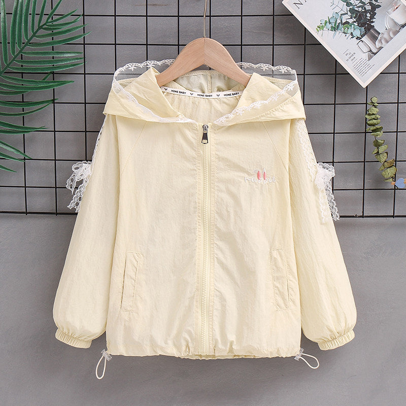 Women's lightweight hoodie jacket with lace trim and cute embroidery Mune Fashion