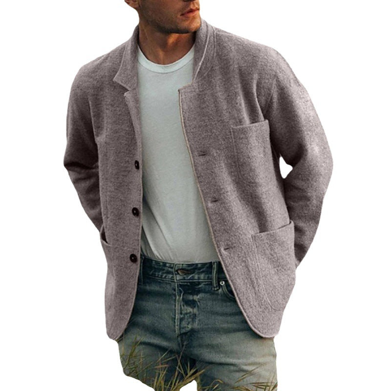 Men's unlined wool blend cardigan blazer with patch pockets and simple edge finishing Mune Fashion