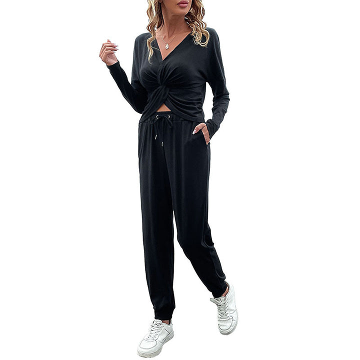 Women's Casual Jersey Two-Piece Set with Twist Top and High-Waist Jogger Mune Fashion