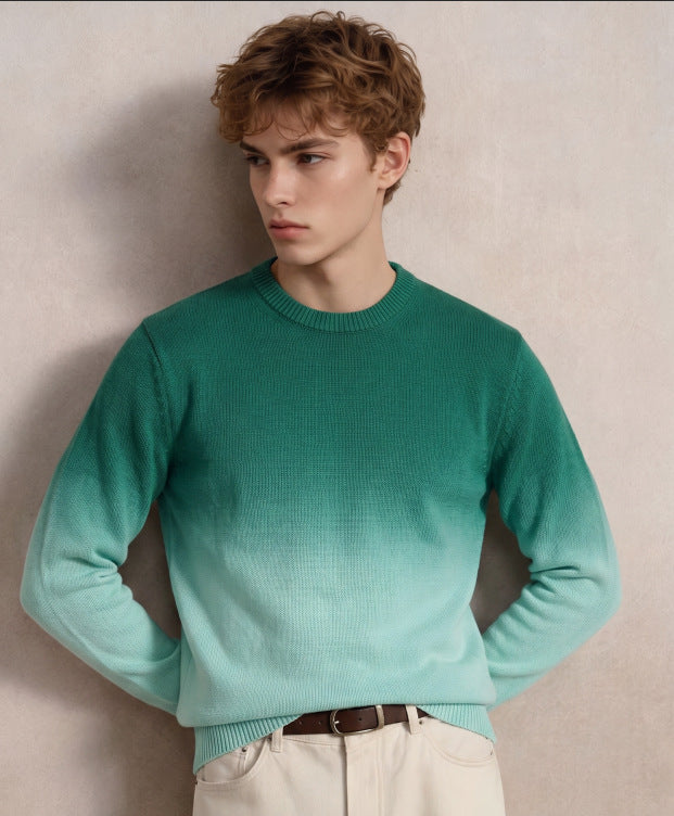 Men's fine knit sweater with dip-dye effect and round neckline Mune Fashion