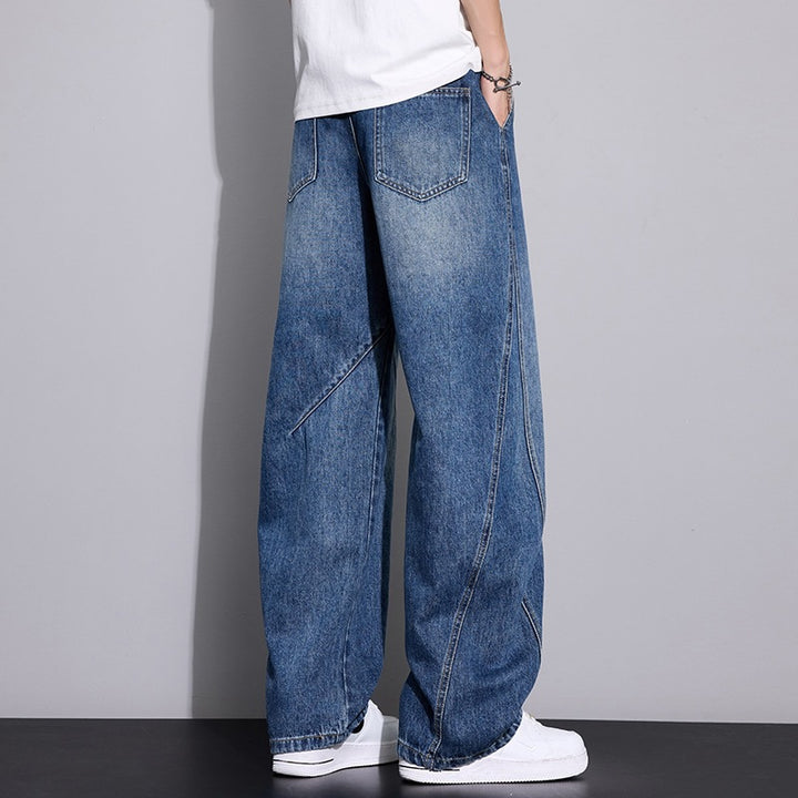 Men's Loose Baggy Jeans with Drawstring Waistband, Distinctive Seaming & Elastic Hem Mune Fashion