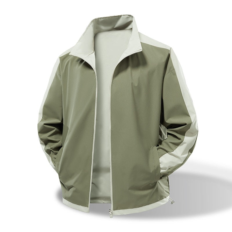 Men's Lightweight Windproof Transition Jacket with Stand-Up Collar, Contrast Sleeves & Drawstring Mune Fashion