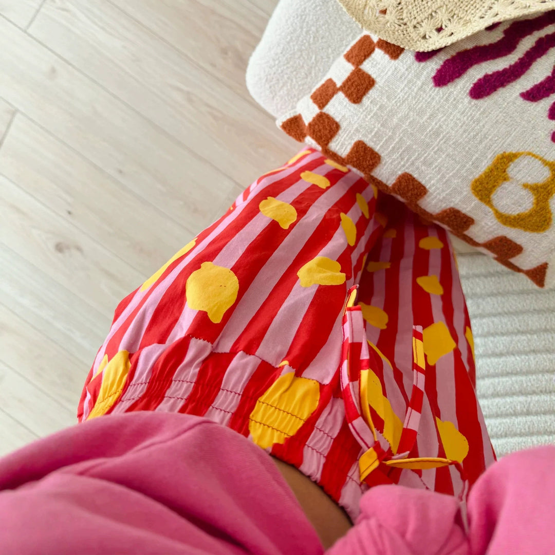 Women's Wide High-Waist Summer Pants with Elastic Waistband, Drawstring and Cheerful Lemon Print Mune Fashion