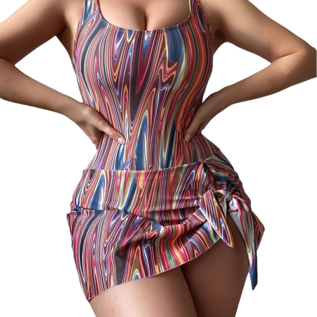 Women's One-Piece Swimsuit with Fashionable Skirt and Playful Knot Detail Mune Fashion