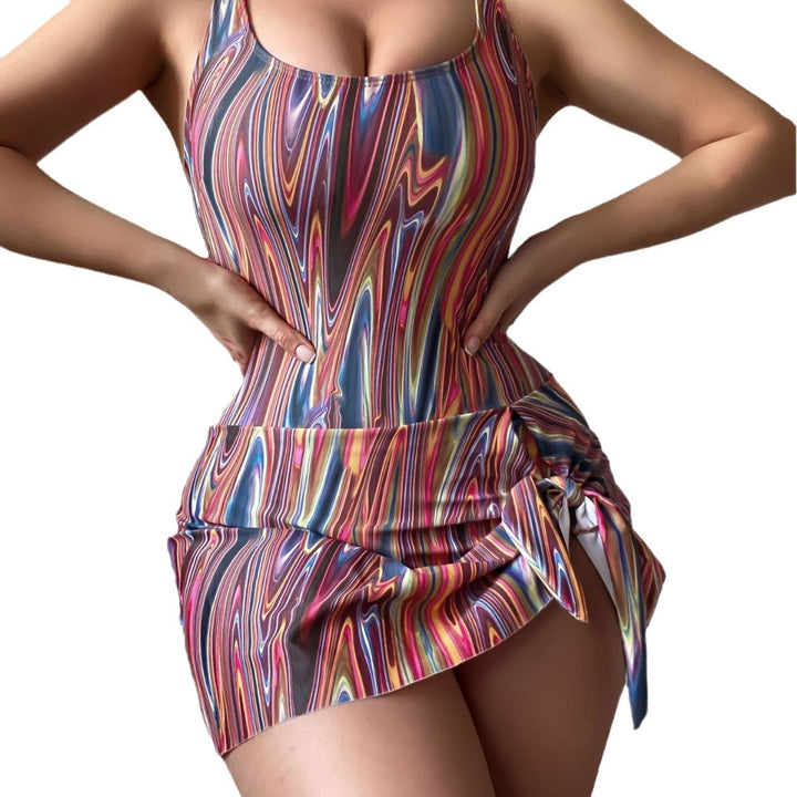 Women's One-Piece Swimsuit with Fashionable Skirt and Playful Knot Detail Mune Fashion