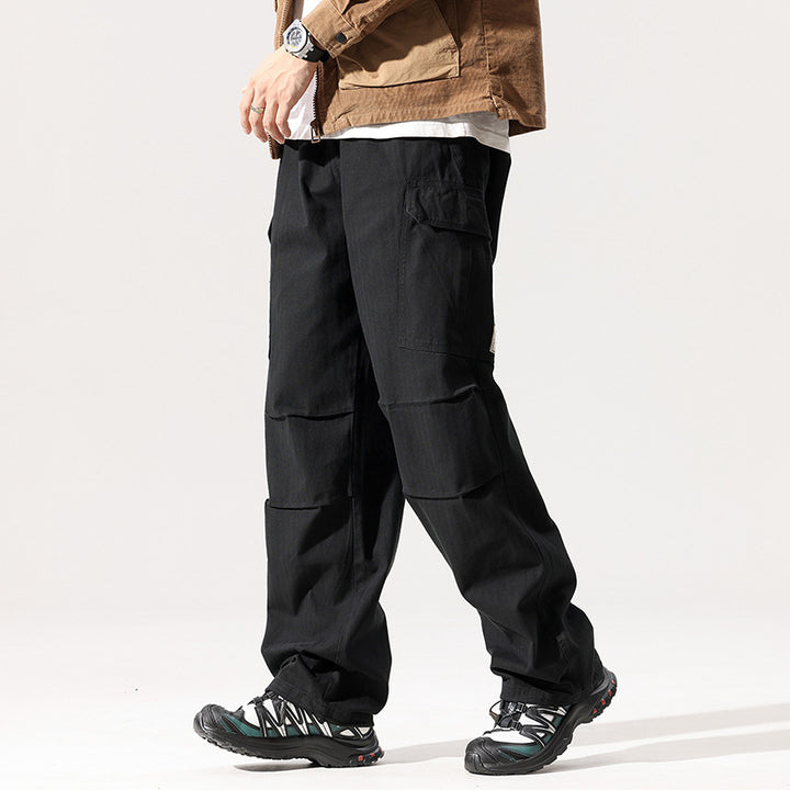 Men's Loose Cargo Pants with Reinforced Knee Panels and Multi-Pockets Drune
