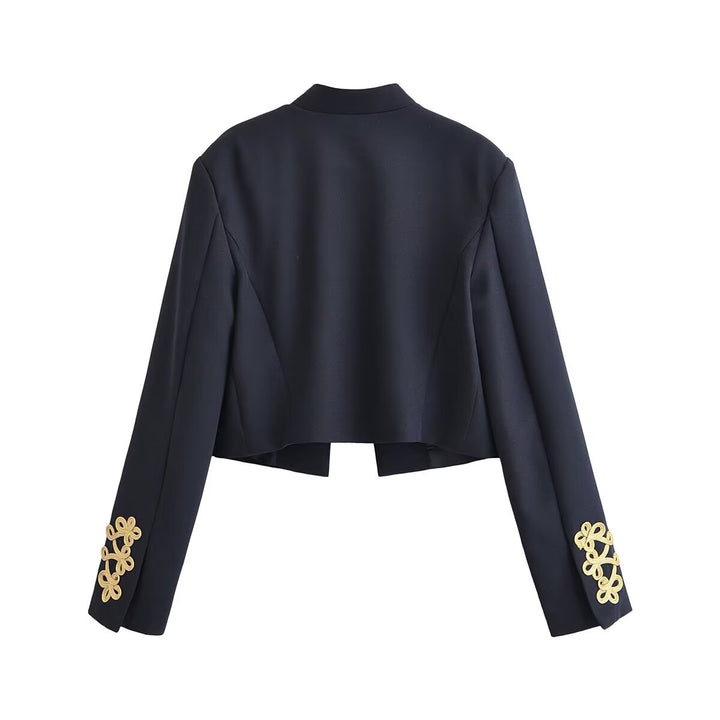 Women Short Military Jacket with Gold-Embellished Cord Application Drune