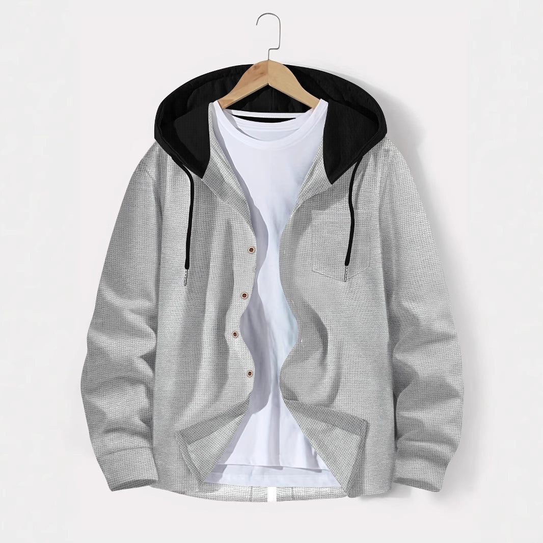 Men's lightweight utility hoodie shirt with contrast hood, button placket, and chest pocket Mune Fashion