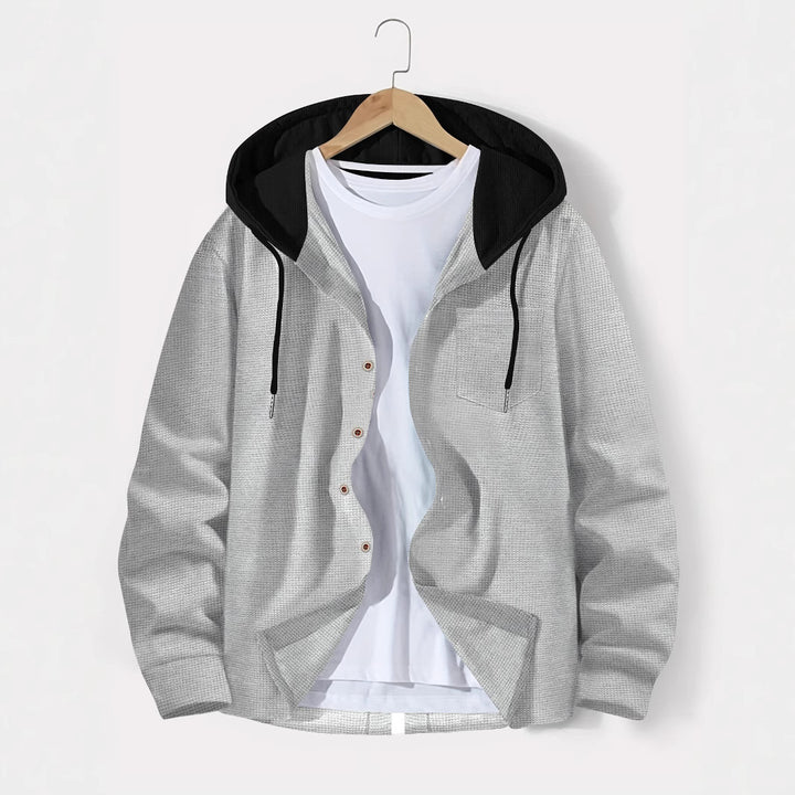 Men's lightweight utility hoodie shirt with contrast hood, button placket, and chest pocket Mune Fashion