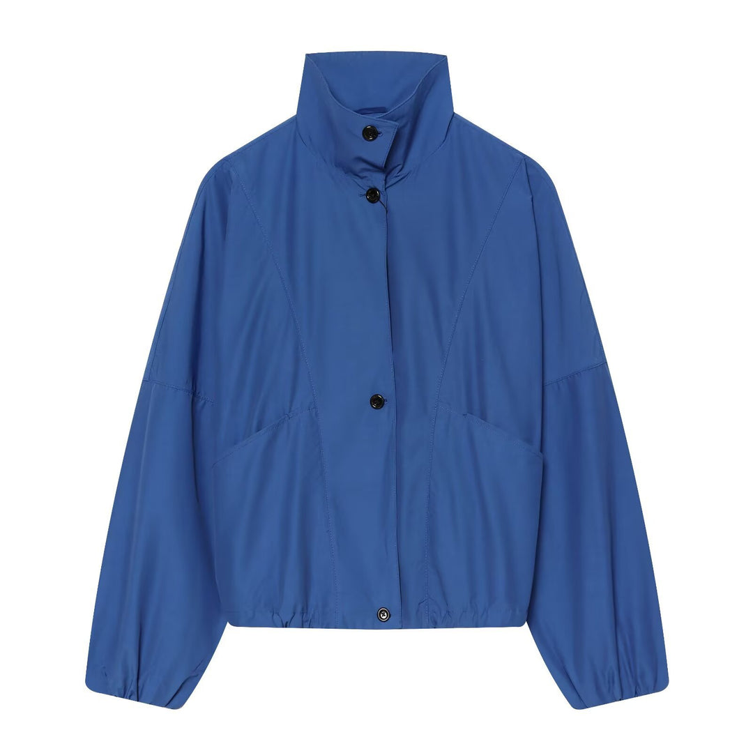 Women's Light Cropped Transitional Jacket with High Stand-Up Collar, Tailored Drawstring and Patch Pockets Mune Fashion