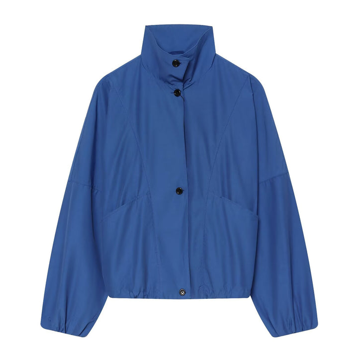Women's Light Cropped Transitional Jacket with High Stand-Up Collar, Tailored Drawstring and Patch Pockets Mune Fashion