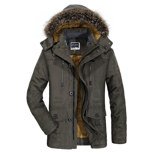 Men's thermo parka in field style with detachable faux fur hood and teddy fleece lining Mune Fashion