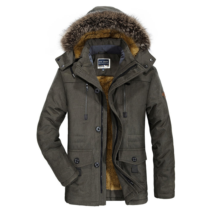 Men's thermo parka in field style with detachable faux fur hood and teddy fleece lining Mune Fashion