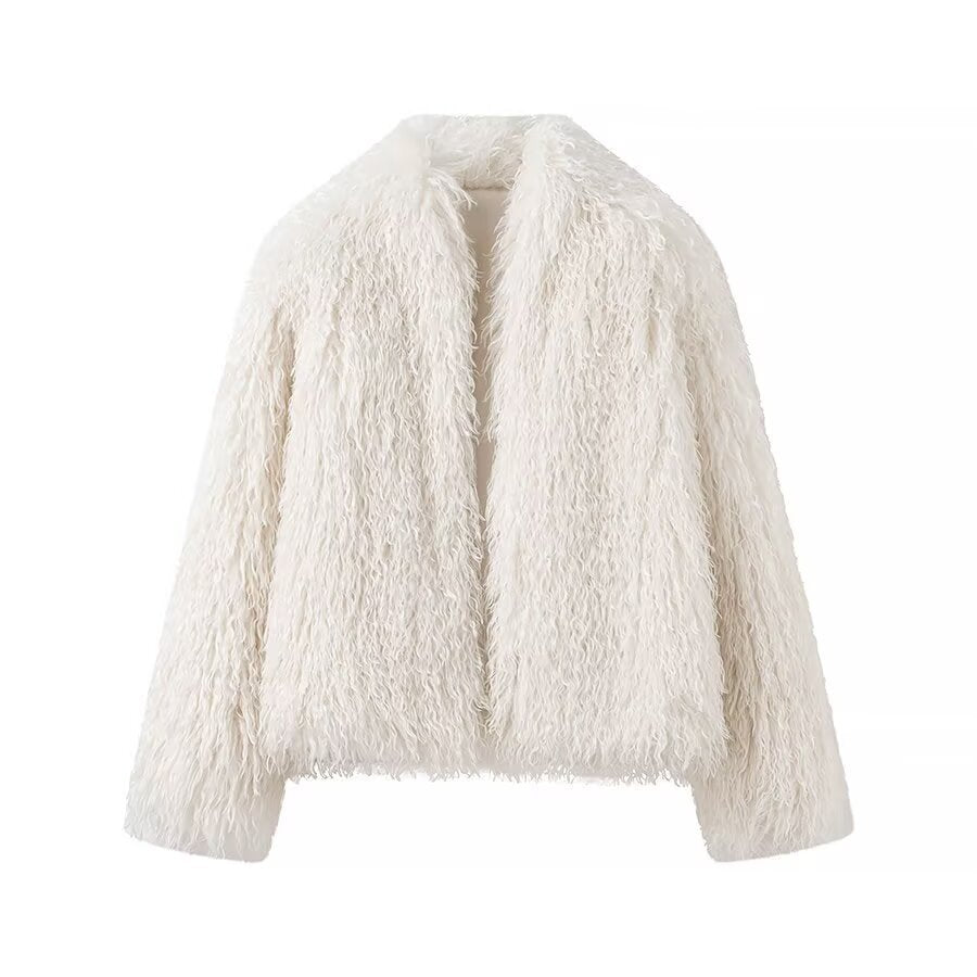 Women's Short Plush Faux Fur Jacket with Voluminous Texture Mune Fashion