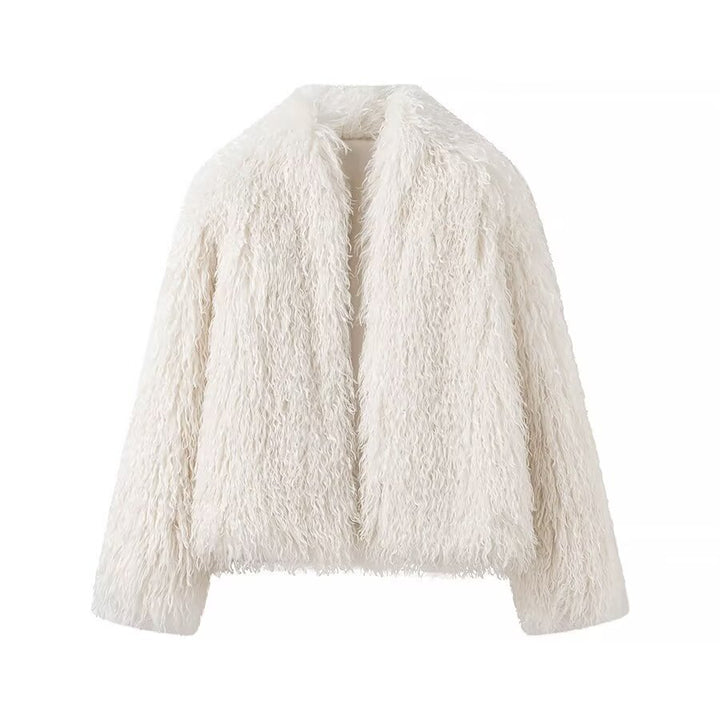Women's Short Plush Faux Fur Jacket with Voluminous Texture Mune Fashion