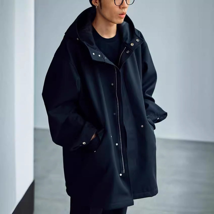 Men's Loose-Fitting Water-Repellent Parka with Snap Closure and Hood Mune Fashion